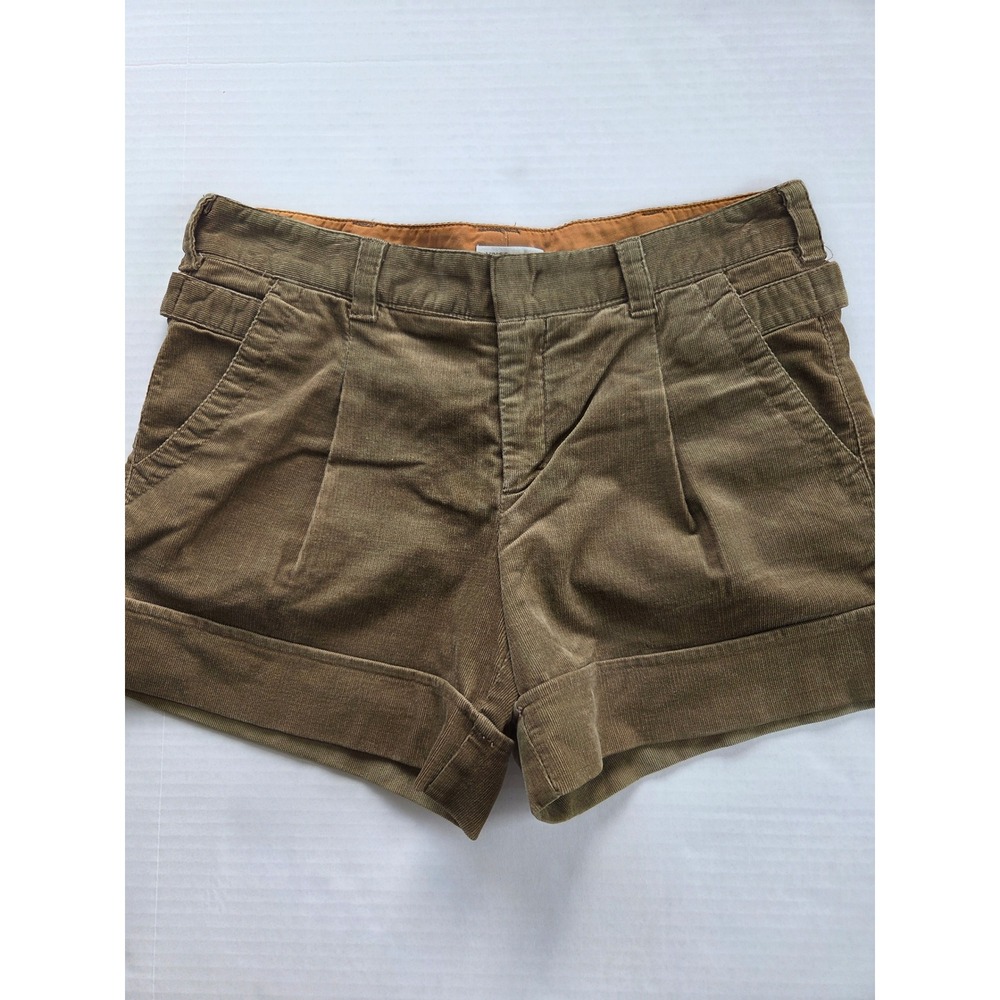 Vince Women Olive Green Corduroy Pleated Cuffed Shorts Size 6 Made in USA